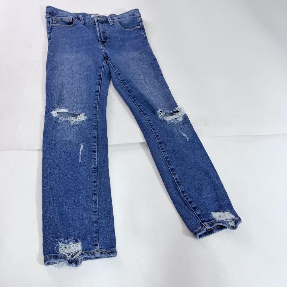 Good‎ American Jeans Womens 8/29 Blue Mid Rise Skinny Distressed Stretch Denim